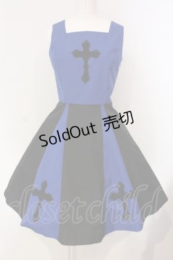 画像1: Moi-meme-Moitie / バイカラー十字架アップリケジャンパースカート 9号 ブラック×ブルー O-25-04-24-004-MO-OP-IG-OS
