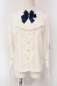 Amavel / Fantasic Wanderlandsプリーツジャボブラウス  シロ×ブルー O-25-04-24-031-CA-BL-IG-OS