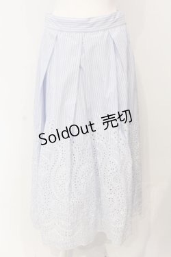 画像1: INGEBORG / ストライプフラワー刺繍スカート 3 サックス O-25-04-24-067-LO-SK-IG-OS