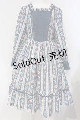axes femme kawaii / ストライプローズ柄ワンピース M ブルー O-25-04-24-017-AX-OP-IG-OS