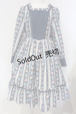 画像1: axes femme kawaii / ストライプローズ柄ワンピース M ブルー O-25-04-24-017-AX-OP-IG-OS
