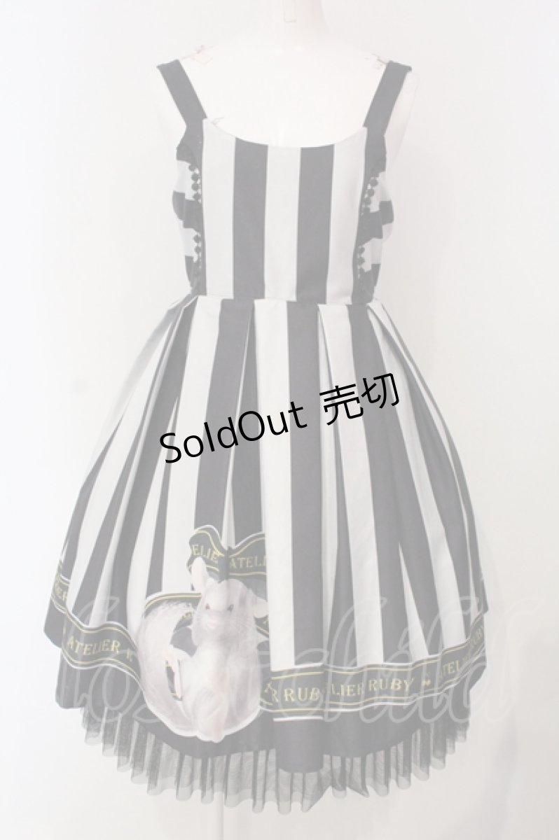 画像1: ATELIER　Ruby / Stripe Ribbon Chinchilla ワンピース  ブラック×ホワイト O-25-04-24-021-EL-OP-IG-ZH (1)