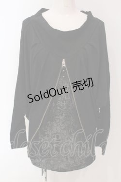 画像1: Ozz Croce / レイヤード風ZIPライントップス  ブラック O-25-04-26-040-OO-TO-OW-ZI