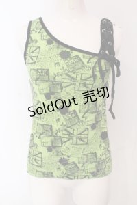 ALGONQUINS / レースアップショルダータンクトップ  ブラック×ライトグリーン O-25-04-26-054-AL-TO-IG-OS