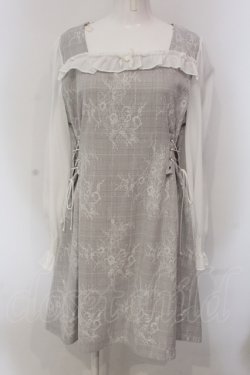画像1: DearMyLoveRose / レースレイヤードレースアップワンピース 3L グレー O-25-04-26-062-EL-OP-IG-OS