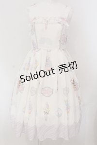 axes femme kawaii / アイス柄ジャンパースカート  シロ O-25-04-26-021-AX-OP-IG-OS