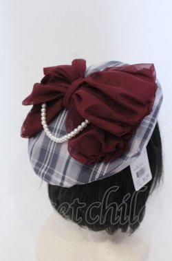 画像1: axes femme / パール付リボンチェックベレー  ラベンダー O-25-04-27-037-AX-AC-OW-OS