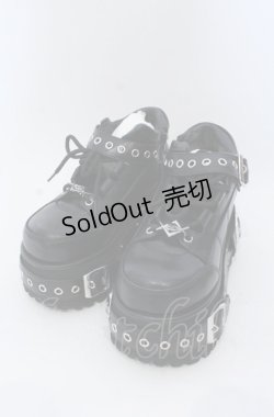 画像1: REFLEM / ボンテージデザインプラットフォームシューズ 23ｃｍ ブラック O-25-04-27-092-PU-SH-OW-ZT-K003
