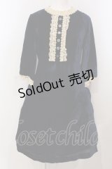 Jane Marple / レーストリミングベルベットワンピース M アオ O-25-04-28-070-JM-OP-OW-OS