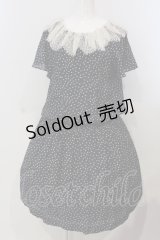 Jane Marple Dans Le Salon / ランダムドットレース襟ワンピース M ネイビー O-25-04-28-008-JM-OP-OW-OS