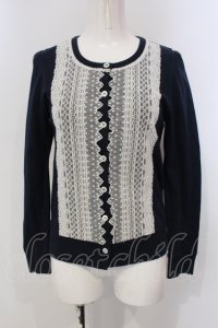 Jane Marple / ソフト天竺とチュールレースのカーディガン M ネイビー O-25-04-28-023-JM-TO-OW-OS