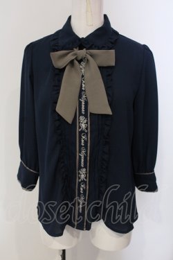 画像1: axes femme POETIQUE / バラメッセージ刺繍ブラウス  ネイビー O-25-04-29-026-AX-BL-IG-OS