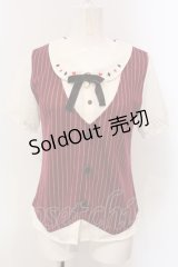 axes femme / トランプ刺繍ベスト重ね着プルオーバー  ワイン×アイボリー O-25-04-29-032-AX-TO-IG-OS