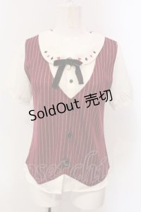 axes femme / トランプ刺繍ベスト重ね着プルオーバー  ワイン×アイボリー O-25-04-29-032-AX-TO-IG-OS