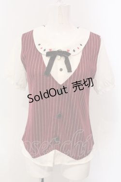 画像1: axes femme / トランプ刺繍ベスト重ね着プルオーバー  ワイン×アイボリー O-25-04-29-032-AX-TO-IG-OS