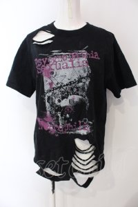 SEX POT ReVeNGe / ダメージプリントTシャツ M ブラック×パープル O-25-04-29-097-SP-TO-IG-OS