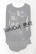 SEX POT ReVeNGe / バタフライプリントギャザーTシャツ M ブラック×パープル O-25-04-29-098-SP-TO-IG-OS