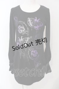 SEX POT ReVeNGe / バタフライプリントギャザーTシャツ M ブラック×パープル O-25-04-29-098-SP-TO-IG-OS