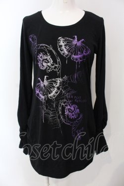 画像1: SEX POT ReVeNGe / バタフライプリントギャザーTシャツ M ブラック×パープル O-25-04-29-098-SP-TO-IG-OS