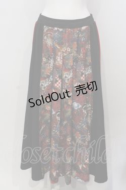 画像1: Qutie Frash / 和柄プリーツフレアスカート  レッド×ブラック O-25-04-29-016-QU-SK-OW-OS