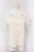 axes femme kawaii / 梯子レース半袖ブラウス M シロ×サックス O-25-04-30-1047-AX-BL-OW-OS