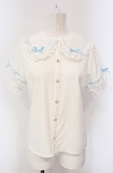 axes femme kawaii / 梯子レース半袖ブラウス M シロ×サックス O-25-04-30-1047-AX-BL-OW-OS