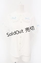 axes femme kawaii / 梯子レース半袖ブラウス M シロ×サックス O-25-04-30-1047-AX-BL-OW-OS