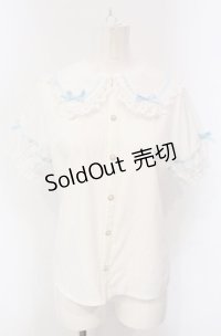 axes femme kawaii / 梯子レース半袖ブラウス M シロ×サックス O-25-04-30-1047-AX-BL-OW-OS