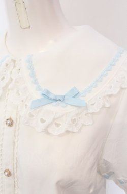 画像2: axes femme kawaii / 梯子レース半袖ブラウス M シロ×サックス O-25-04-30-1047-AX-BL-OW-OS