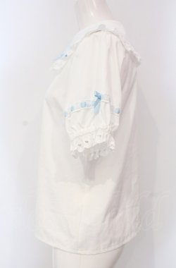 画像3: axes femme kawaii / 梯子レース半袖ブラウス M シロ×サックス O-25-04-30-1047-AX-BL-OW-OS
