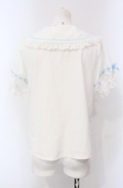 画像4: axes femme kawaii / 梯子レース半袖ブラウス M シロ×サックス O-25-04-30-1047-AX-BL-OW-OS