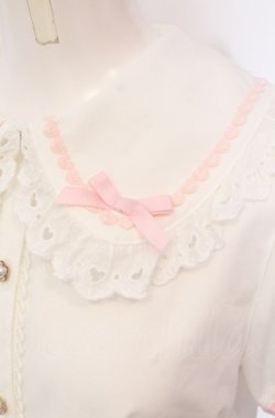 画像2: axes femme kawaii / 梯子レース半袖ブラウス M シロ×ピンク O-25-04-30-1048-AX-BL-OW-OS