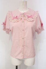 axes femme kawaii / 梯子レース半袖ブラウス M ピンク O-25-04-30-1049-AX-BL-OW-OS