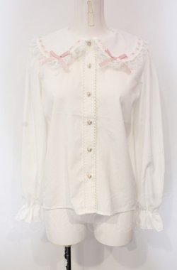 画像1: majoretty / はしごレースブラウス S シロ×ピンク O-25-04-30-1051-LO-BL-OW-OS