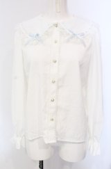 majoretty / はしごレースブラウス S シロ×サックス O-25-04-30-1052-LO-BL-OW-OS