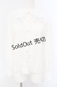 majoretty / はしごレースブラウス S シロ×サックス O-25-04-30-1052-LO-BL-OW-OS