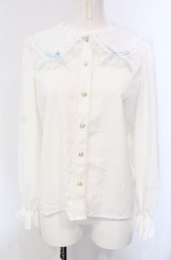 画像1: majoretty / はしごレースブラウス S シロ×サックス O-25-04-30-1052-LO-BL-OW-OS