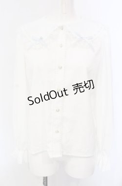 画像1: majoretty / はしごレースブラウス S シロ×サックス O-25-04-30-1052-LO-BL-OW-OS