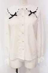 majoretty / はしごレースブラウス S シロ×クロ O-25-04-30-1053-LO-BL-OW-OS