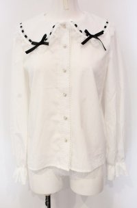 majoretty / はしごレースブラウス S シロ×クロ O-25-04-30-1053-LO-BL-OW-OS