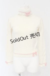 Shirley Temple / リボン通しタートルニット 150ｃｍ アイボリー×ピンク O-25-04-30-1114-ET-TO-OW-ZT0502A