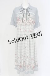 axes femme / フラワー×チェックワンピース M ブルー O-25-04-30-1121-AX-OP-OW-OS