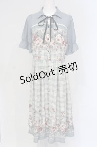 axes femme / フラワー×チェックワンピース M ブルー O-25-04-30-1121-AX-OP-OW-OS