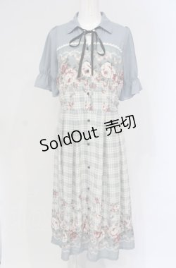 画像1: axes femme / フラワー×チェックワンピース M ブルー O-25-04-30-1121-AX-OP-OW-OS