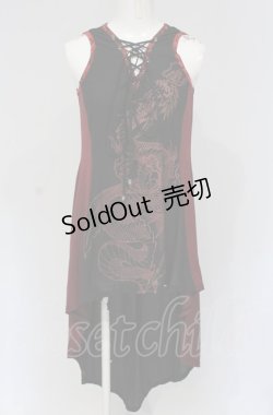 画像1: Qutie Frash / 後ろロングチュニック  ブラック×レッド O-25-04-30-1132-QU-OP-OW-OS
