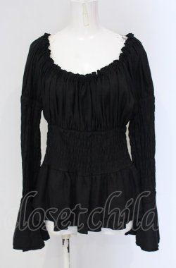 画像1: Sheglit / ゴムシャーリングブラウス M クロ O-25-04-30-1140-EL-BL-OW-OS