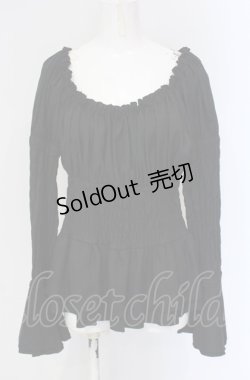 画像1: Sheglit / ゴムシャーリングブラウス M クロ O-25-04-30-1140-EL-BL-OW-OS