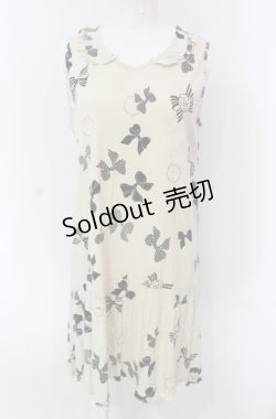画像1: INGEBORG / リボン柄ノースリーブカットワンピース 9 アイボリー O-25-04-30-1018-LO-OP-IG-OS