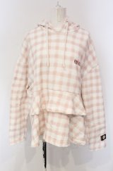 PINK HOUSE / little sunny bite hand drawing checker frill hoodie フーディ  ピンク×シロ O-25-04-30-1027-LO-TO-IG-OS