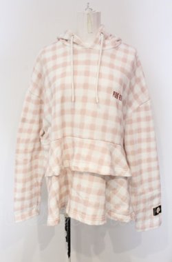 画像1: PINK HOUSE / little sunny bite hand drawing checker frill hoodie フーディ  ピンク×シロ O-25-04-30-1027-LO-TO-IG-ZT362